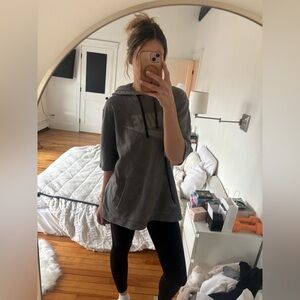 Nike Hoodie Short Sleeve Mens Large Blue Gray Cotton Poly Athletic Pullover